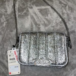 Zara Metallic Silver Crossbody Bag
